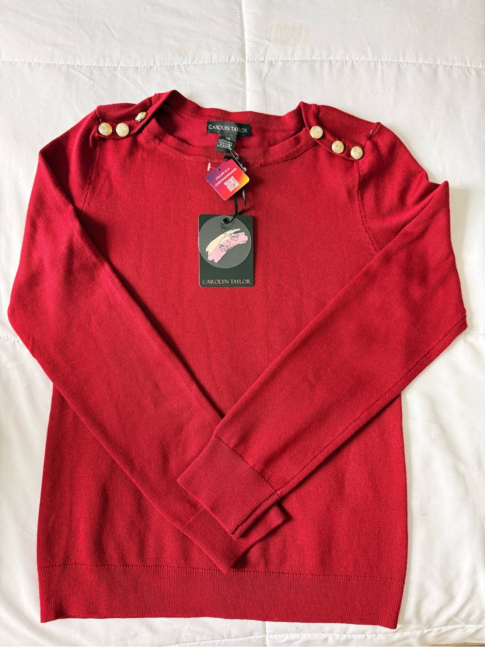 Carolyn Taylor Crimson Button-Shoulder Pullover